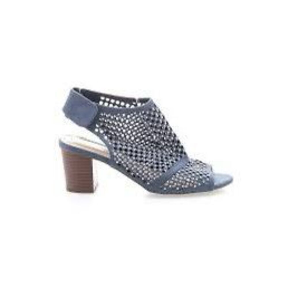 Kim Rogers Size 8.5 Memory Foam Block Heel Sandal Blue Studded Faux Leather